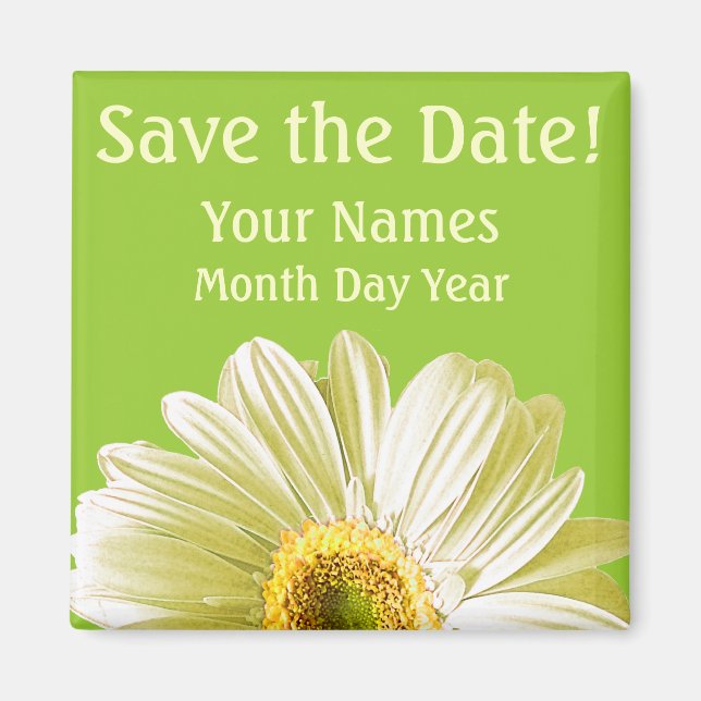 White Daisy Flower Save The Date Custom Magnet (Front)