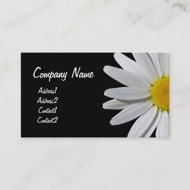 White Daisy Flower Shop Black Business Card (Front)