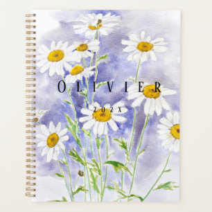 White daisy flower watercolour painting planner