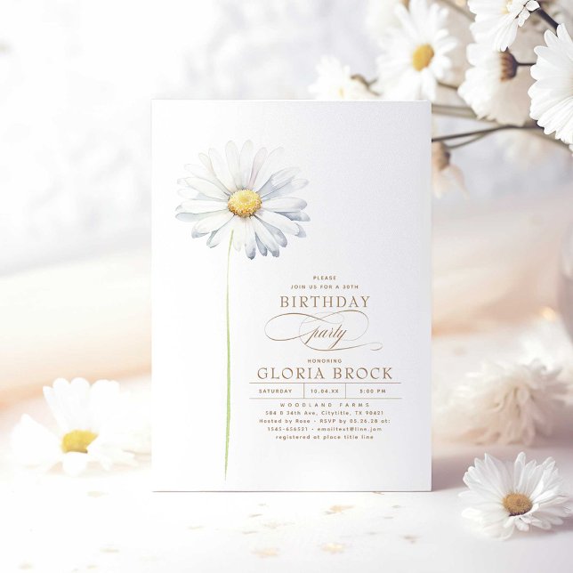 White Daisy Flower Wildflowers Themed Birthday Invitation (Daisies Wildflowers Birthday Invitations)