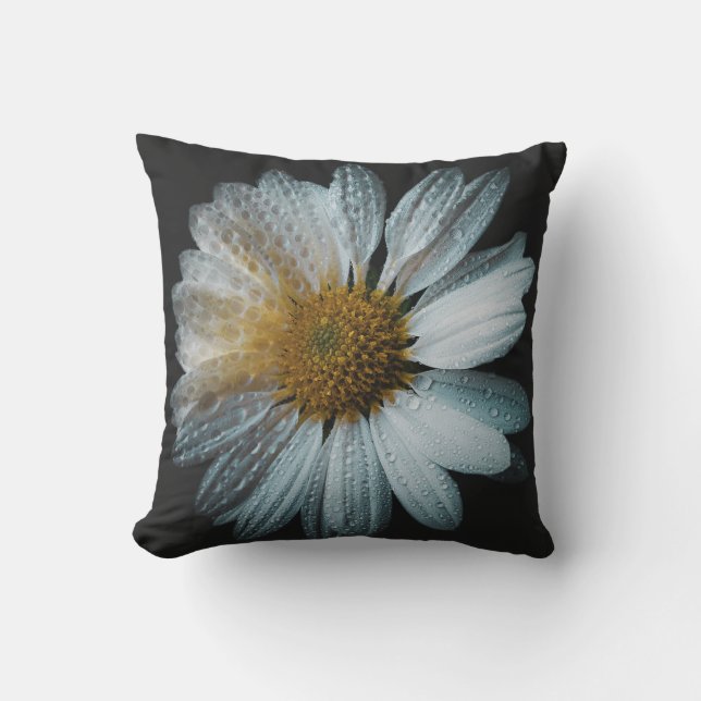 White Daisy Flower With Drops of Water Cushion (Front)