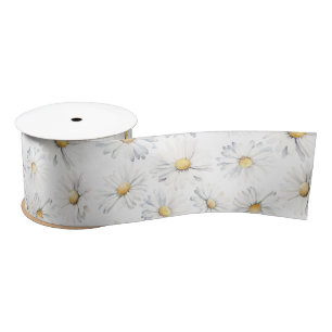 White Daisy Flowers Boho Editable Colour Backgroun Satin Ribbon
