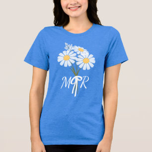 White Daisy Flowers Bouquet Monogram Wedding Tri-Blend Shirt