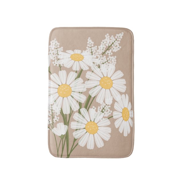 White Daisy Flowers Bouquet on Beige Bath Mat (Front Vertical)