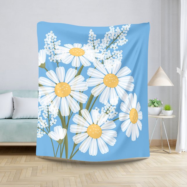 White Daisy Flowers Bouquet on Blue Sherpa Blanket (Creator Uploaded)