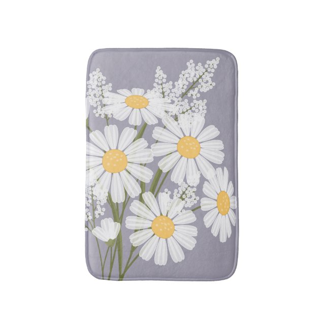 White Daisy Flowers Bouquet on Lavender Bath Mat (Front Vertical)