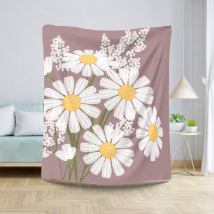White Daisy Flowers Bouquet on Rosy Brown Sherpa Blanket