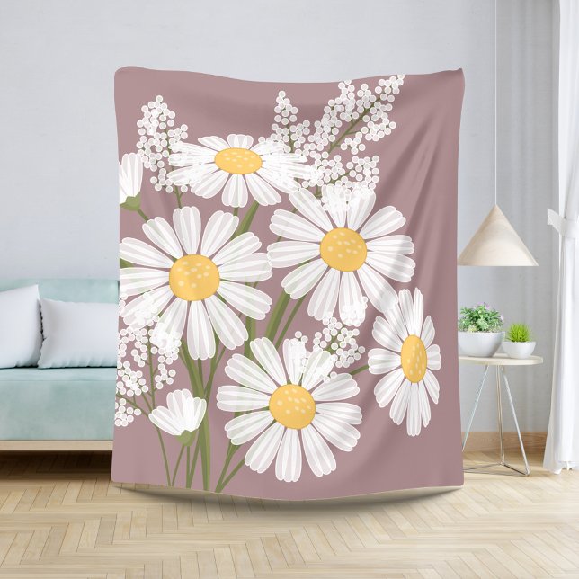 White Daisy Flowers Bouquet on Rosy Brown Sherpa Blanket (Creator Uploaded)