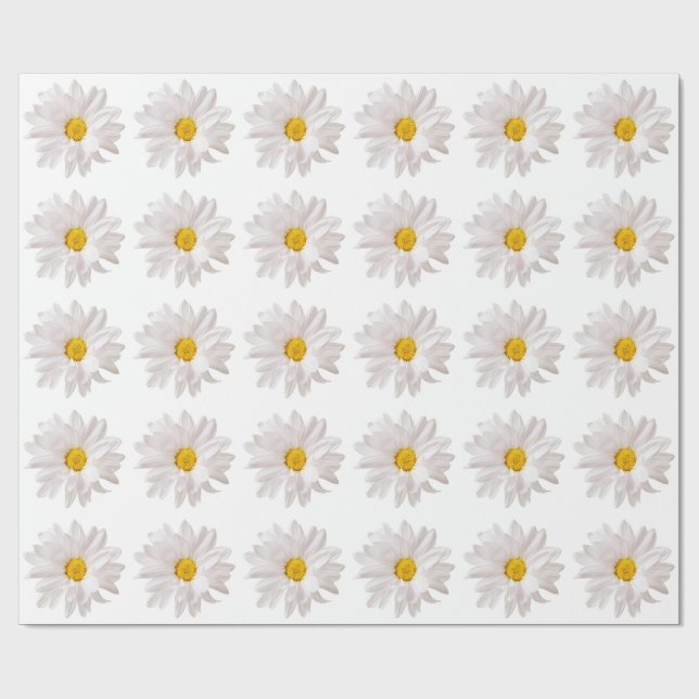 White Daisy Flowers Daisies Flower Floral Template Wrapping Paper (Flat)