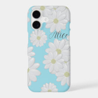 White Daisy Flowers Modern Floral Sky Blue