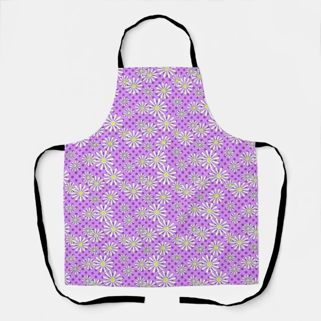 White daisy flowers on a polka dot background  apron (Front)