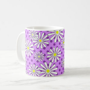 White daisy flowers on a polka dot background coffee mug