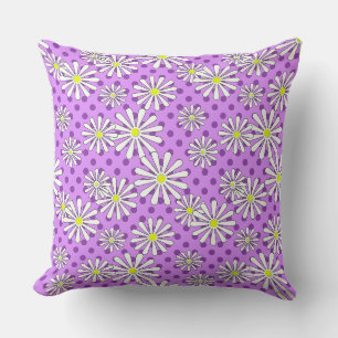 White daisy flowers on a polka dot background  cushion