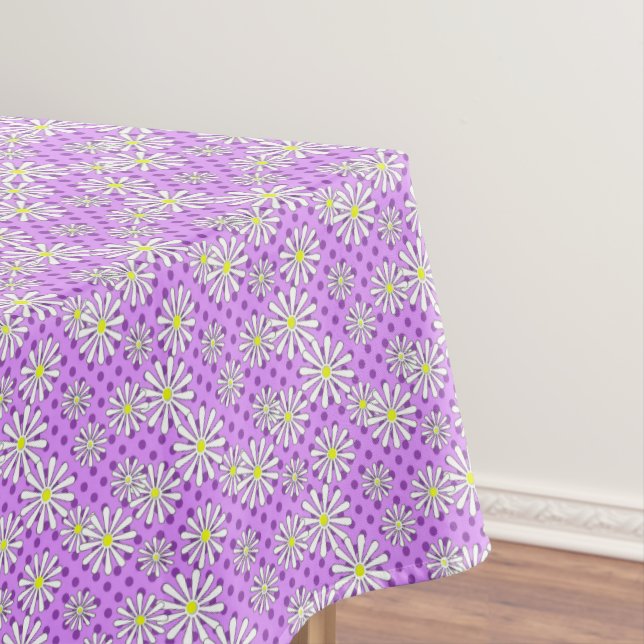 White daisy flowers on a polka dot background  tablecloth (In Situ)
