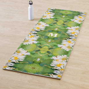 White Daisy Flowers on Green Leaves Mirrored Print Yoga Mat