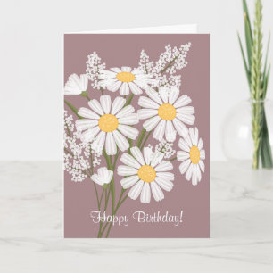 White Daisy Flowers on Pink Happy Birthday Card