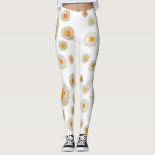 White Daisy Flowers pattern  Custom Leggings
