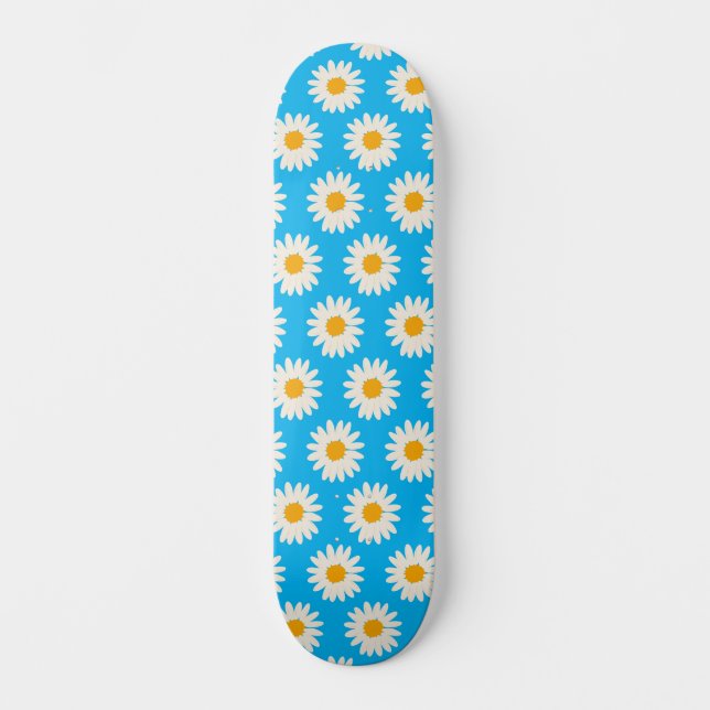 White Daisy Flowers Pattern Skateboard (Front)