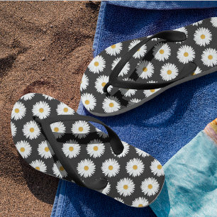 White Daisy Flowers Pattern Thongs