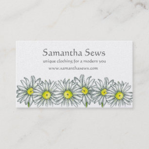 White Daisy Flowers Pen and Ink Drawing Business Card