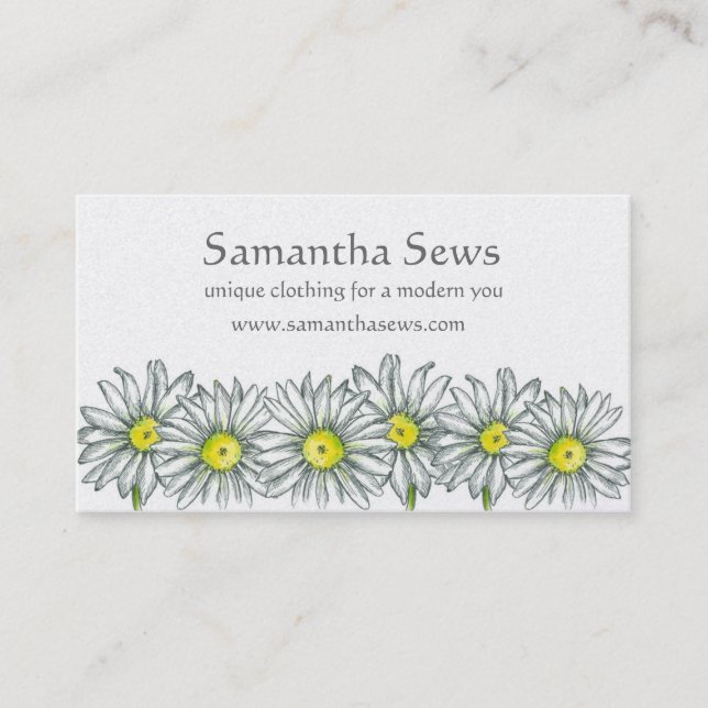 White Daisy Flowers Pen and Ink Drawing Business Card (Front)