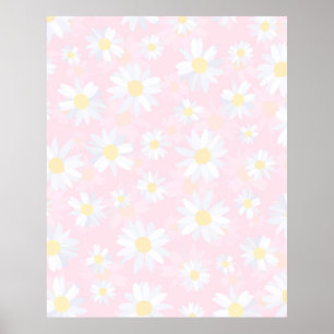 White Daisy Flowers Pink Floral Poster