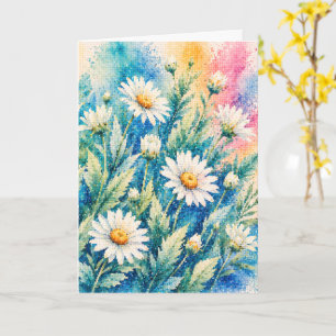 White Daisy Geometric Style Cross-Stitch-Inspired Card
