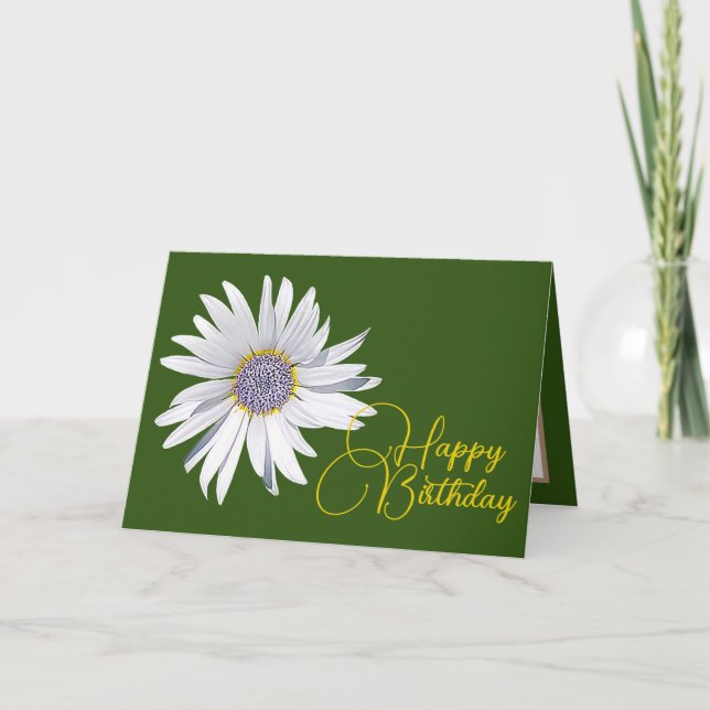 White Daisy Green Background Birthday Card (Front)