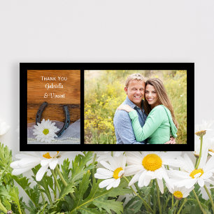 White Daisy Horseshoe Western Wedding Thank You Card
