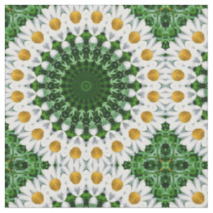 White Daisy Mandala with Fresh Green Symmetry Fabric