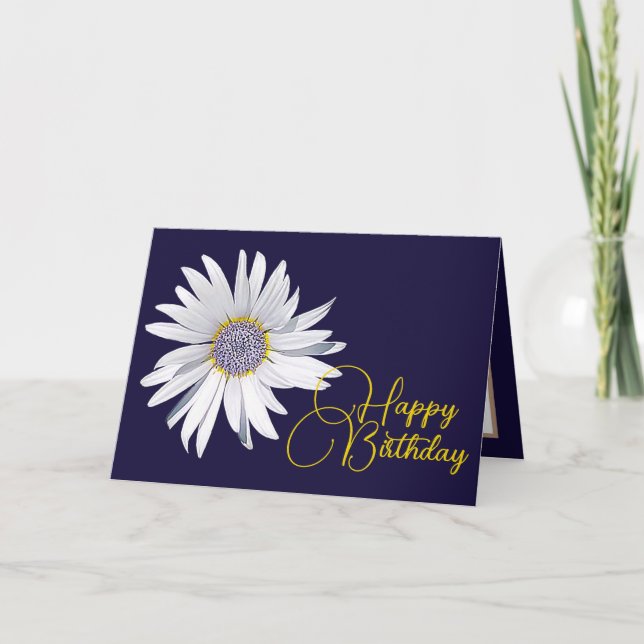 White Daisy Navy Background Birthday Card (Front)