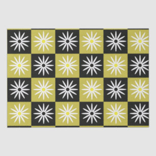 White Daisy on Black and Yellow Chequerboard Tissue Paper
