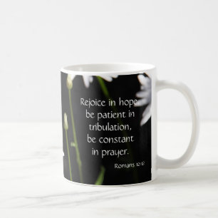 White Daisy on Black, Bible Verse Hope & Prayer Coffee Mug