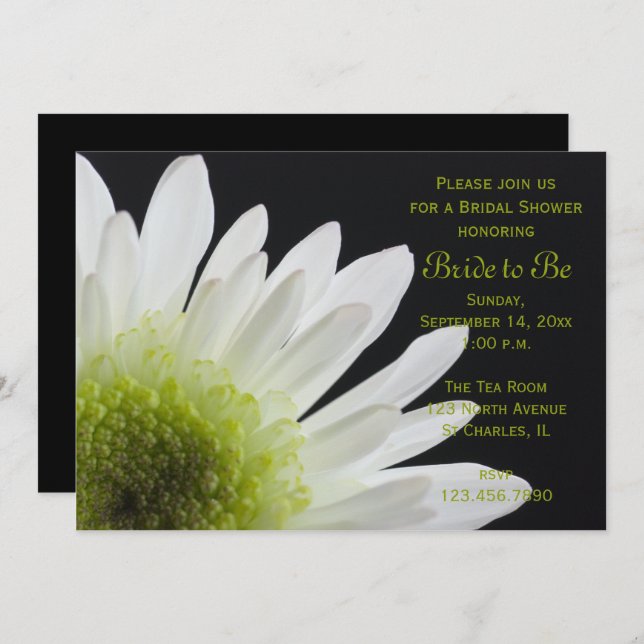 White Daisy on Black Bridal Shower Invitation (Front/Back)
