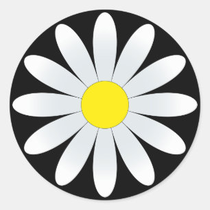 White Daisy on Black Classic Round Sticker