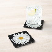 White Daisy on Black Floral Coaster (Right Side)