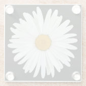 White Daisy on Black Floral Glass Coaster (Back)