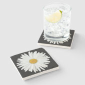 White Daisy on Black Floral Stone Coaster (Side)