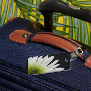White Daisy on Black  Luggage Tag