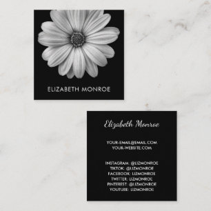 White Daisy on Black Square Calling Card