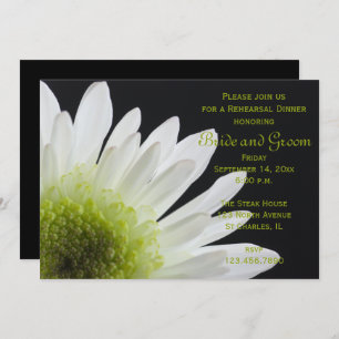 White Daisy on Black Wedding Rehearsal Dinner Invitation