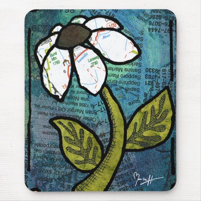 White Daisy on Blue Background - Collage Mouse Pad (Front)