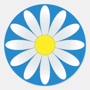 White Daisy on Blue Classic Round Sticker