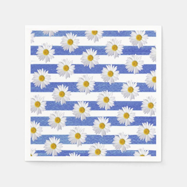 white daisy on blue stripe napkin (Front)