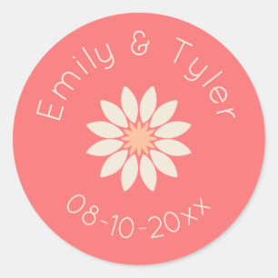 White Daisy on Coral Personalised Wedding Seal
