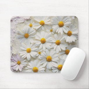 White Daisy On Distressed Paper Mouse Pad