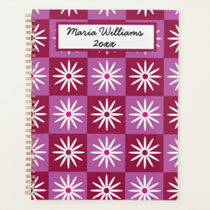 White daisy on Red and Pink Chequerboard Name  Planner