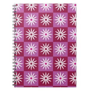 White daisy on Red and Pink Pattern Chequerboard Notebook