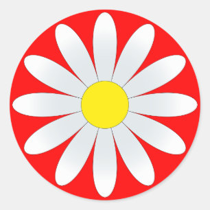 White Daisy on Red Classic Round Sticker