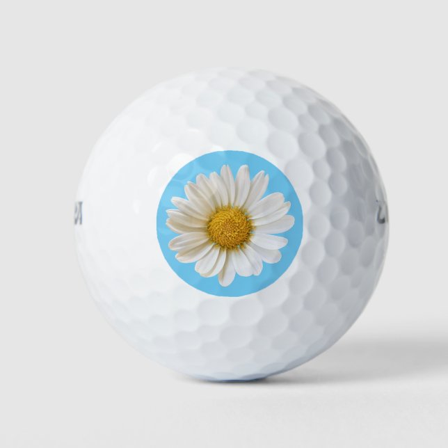 White Daisy on Sky Blue Golf Balls (Front)